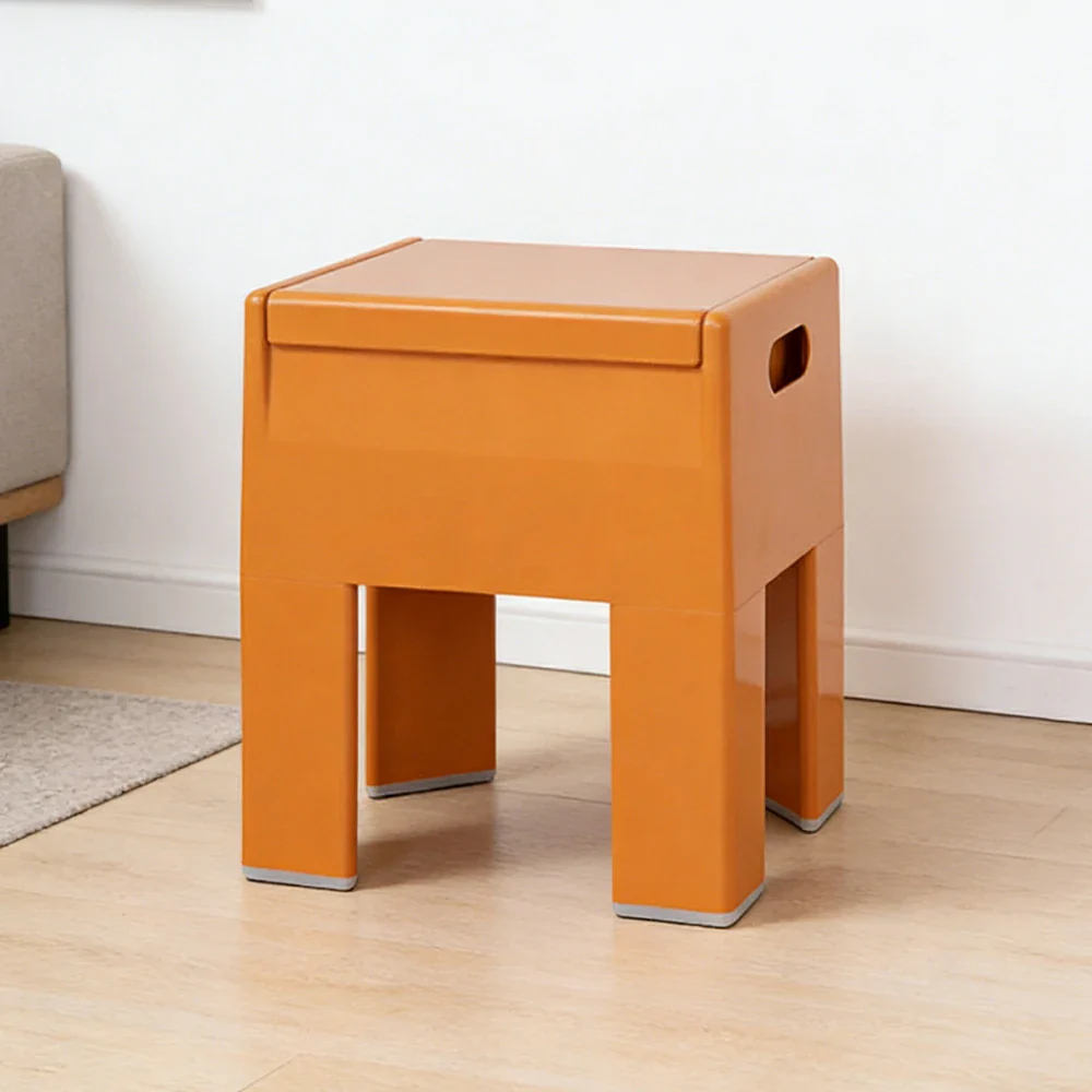 LIVARA Multi-Functional Storage Stool - ABS Material with Hidden Storage, Lightweight Stackable Design, Bedside & Side Table Use - Orange - Image 4
