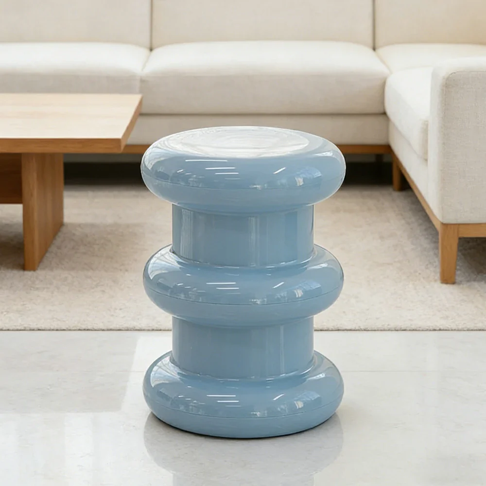 LIVARA Multi-Tier Coffee Table Stool - 2/3-Layer Design, Smooth Rounded Shape, Lightweight & Space-Saving, Modern Home Use - Blue - Image 5