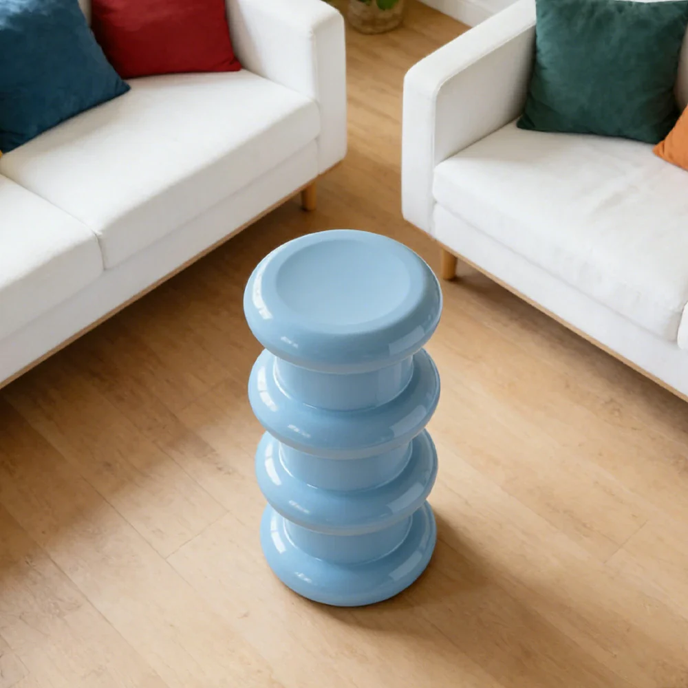 LIVARA Multi-Tier Coffee Table Stool - 2/3-Layer Design, Smooth Rounded Shape, Lightweight & Space-Saving, Modern Home Use - Blue - Image 9