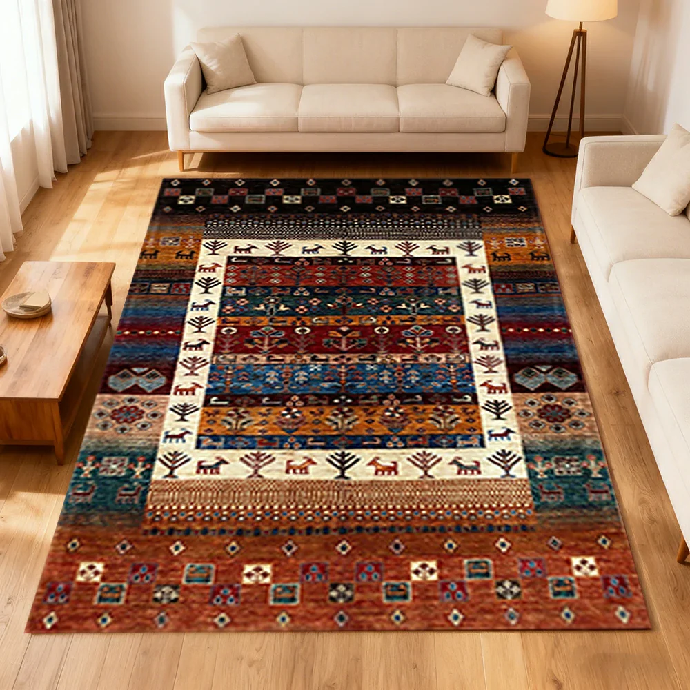 LIVARA 160/200cm Loop-Pile Rug - Upgraded Non-Slip Eco Cotton-Latex Backing - Layered Tribal Borders, Rich Texture Pattern, Soft & Durable - Multi-Color - Image 2