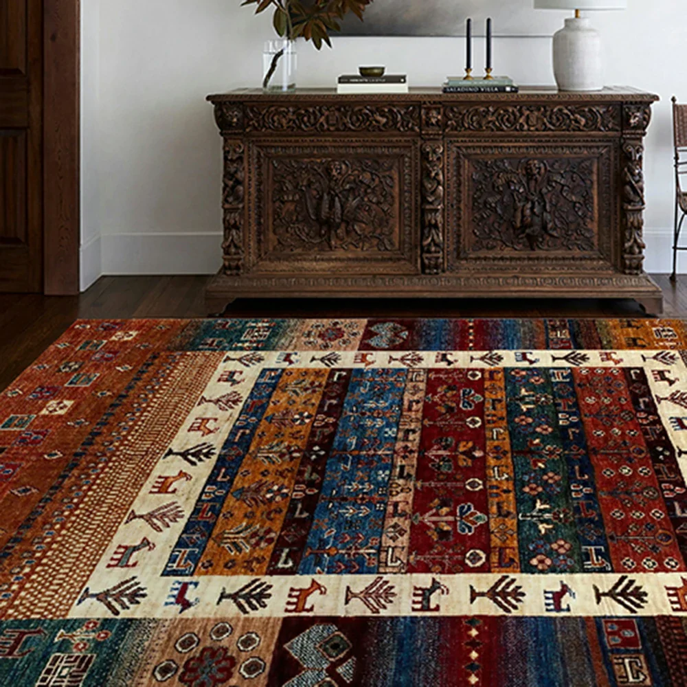 LIVARA 160/200cm Loop-Pile Rug - Upgraded Non-Slip Eco Cotton-Latex Backing - Layered Tribal Borders, Rich Texture Pattern, Soft & Durable - Multi-Color - Image 4