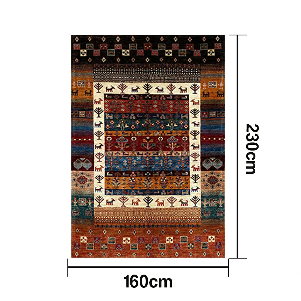 LIVARA 160/200cm Loop-Pile Rug - Upgraded Non-Slip Eco Cotton-Latex Backing - Layered Tribal Borders, Rich Texture Pattern, Soft & Durable - Multi-Color - Image 5
