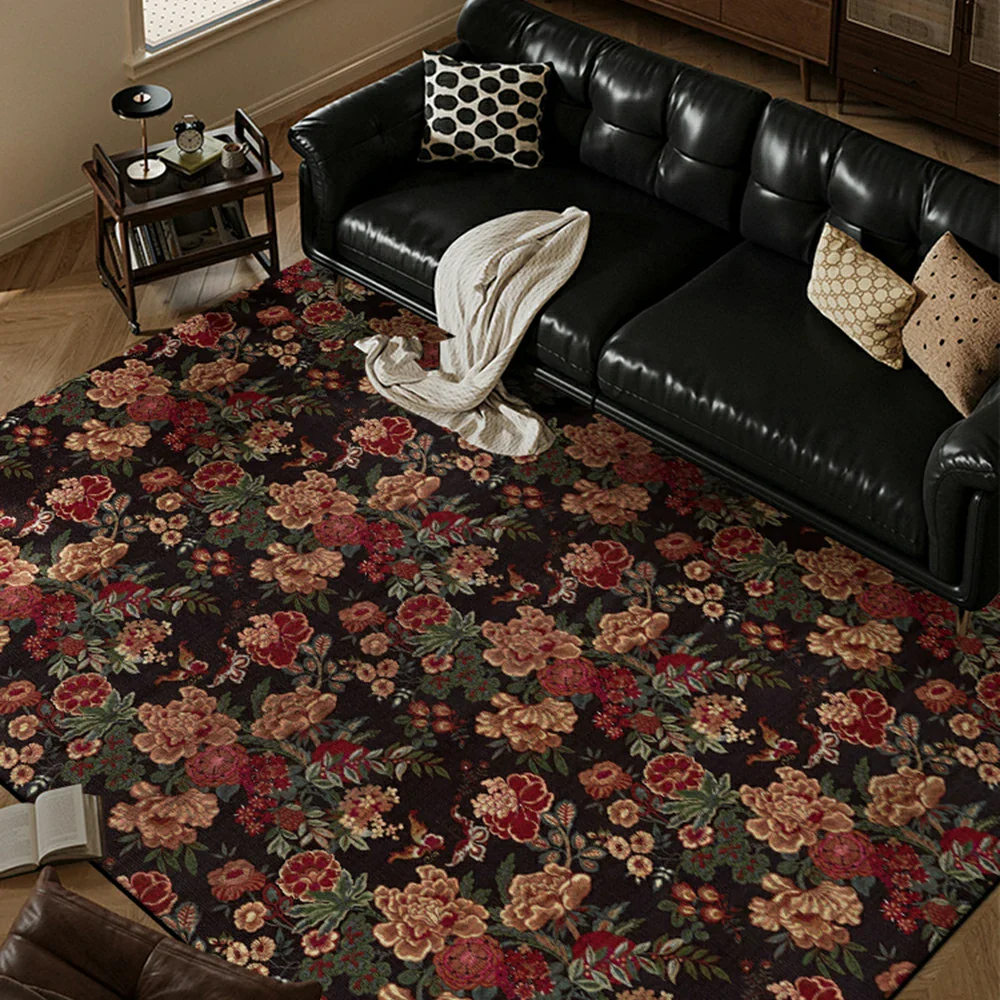 LIVARA 160/200cm Loop-Pile Rug - Upgraded Non-Slip Eco Cotton-Latex Backing - Vintage Floral Design, Rich Bloom Pattern, Soft & Durable - Red Floral - Image 2