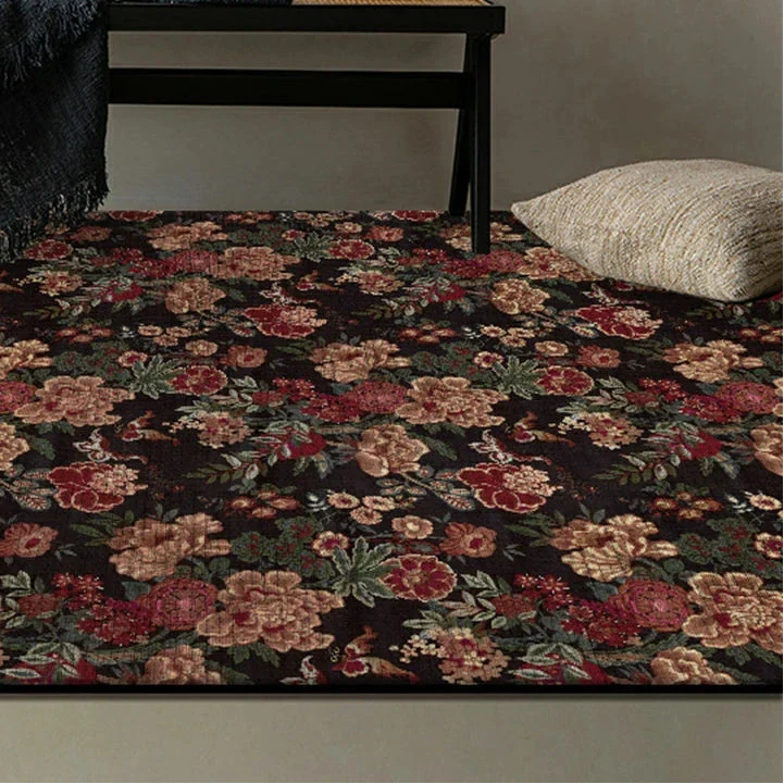 LIVARA 160/200cm Loop-Pile Rug - Upgraded Non-Slip Eco Cotton-Latex Backing - Vintage Floral Design, Rich Bloom Pattern, Soft & Durable - Red Floral - Image 3