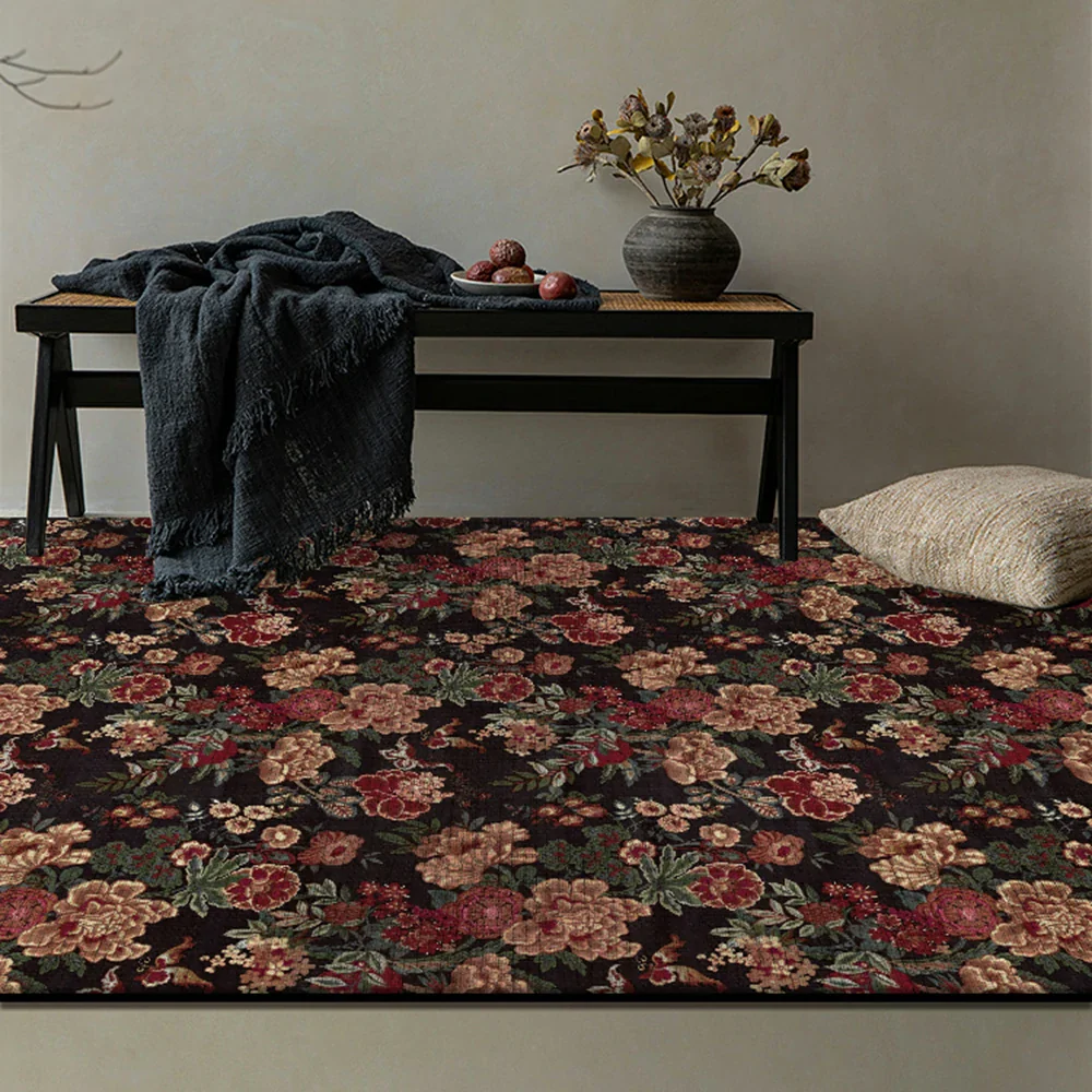 LIVARA 160/200cm Loop-Pile Rug - Upgraded Non-Slip Eco Cotton-Latex Backing - Vintage Floral Design, Rich Bloom Pattern, Soft & Durable - Red Floral - Image 4