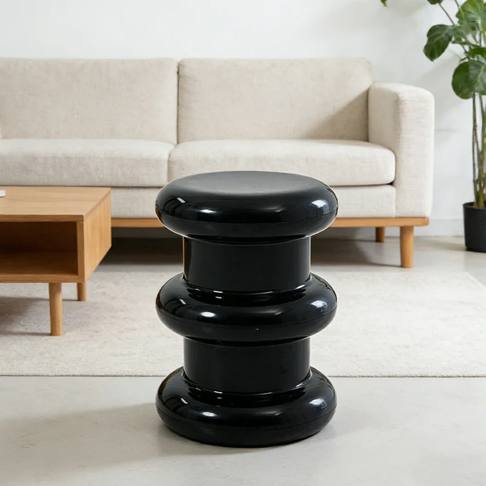 LIVARA Multi-Tier Coffee Table Stool - 2/3-Layer Design, Smooth Rounded Shape, Lightweight & Space-Saving, Modern Home Use - Black - Image 4