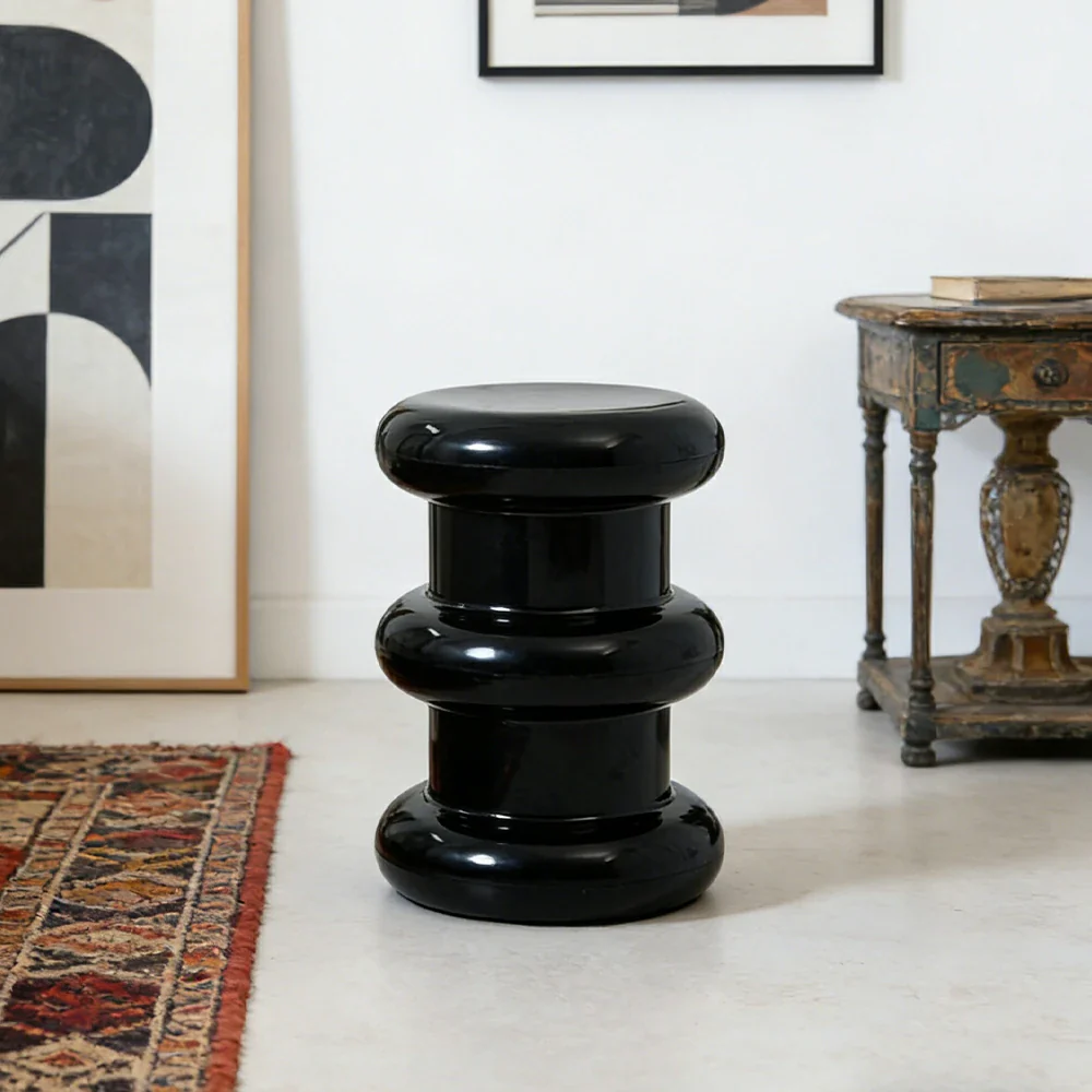 LIVARA Multi-Tier Coffee Table Stool - 2/3-Layer Design, Smooth Rounded Shape, Lightweight & Space-Saving, Modern Home Use - Black - Image 5