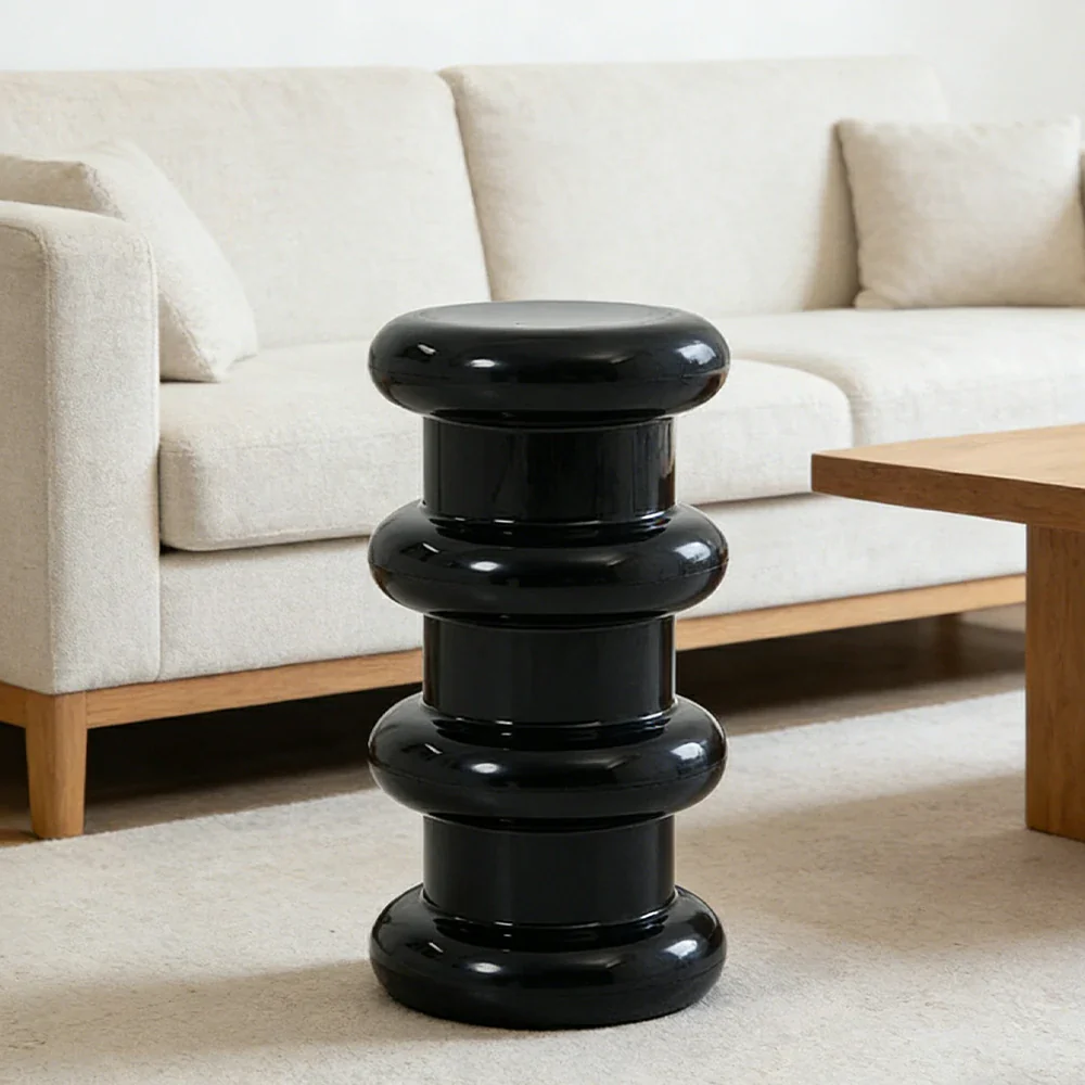 LIVARA Multi-Tier Coffee Table Stool - 2/3-Layer Design, Smooth Rounded Shape, Lightweight & Space-Saving, Modern Home Use - Black - Image 7
