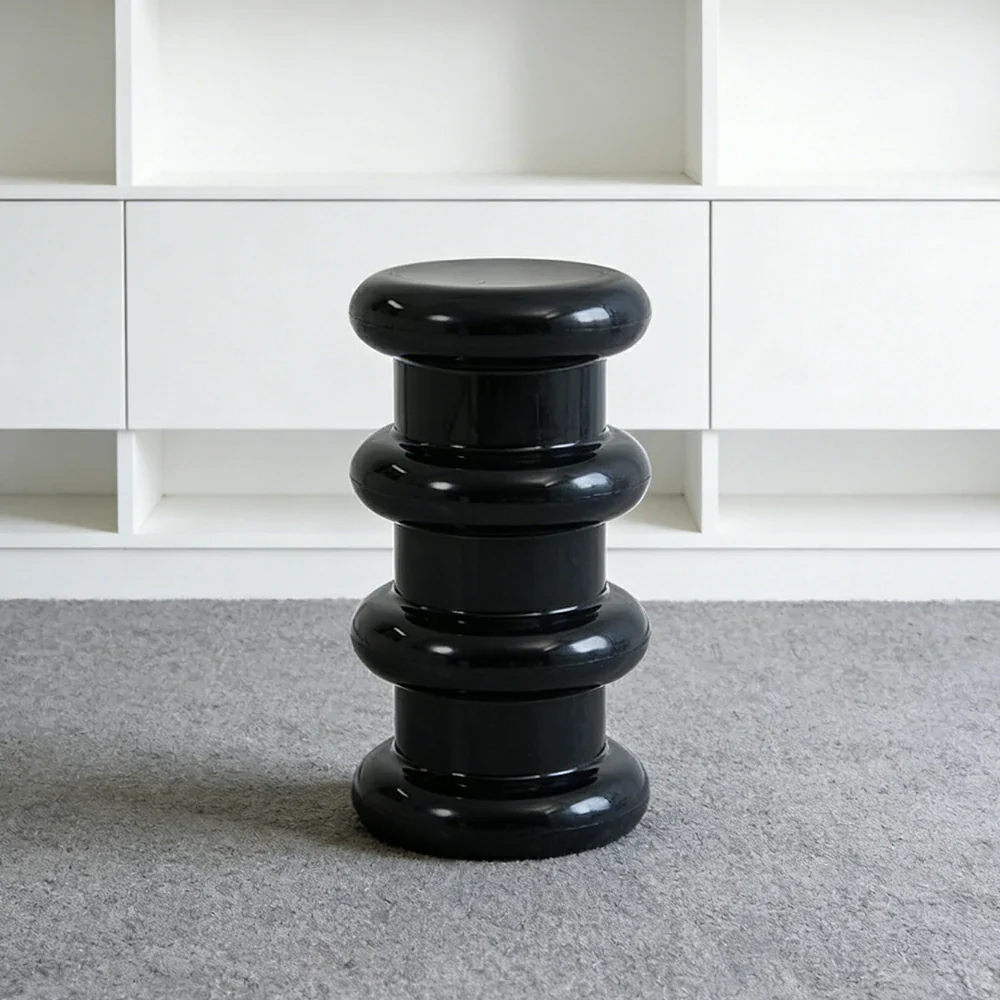 LIVARA Multi-Tier Coffee Table Stool - 2/3-Layer Design, Smooth Rounded Shape, Lightweight & Space-Saving, Modern Home Use - Black - Image 9