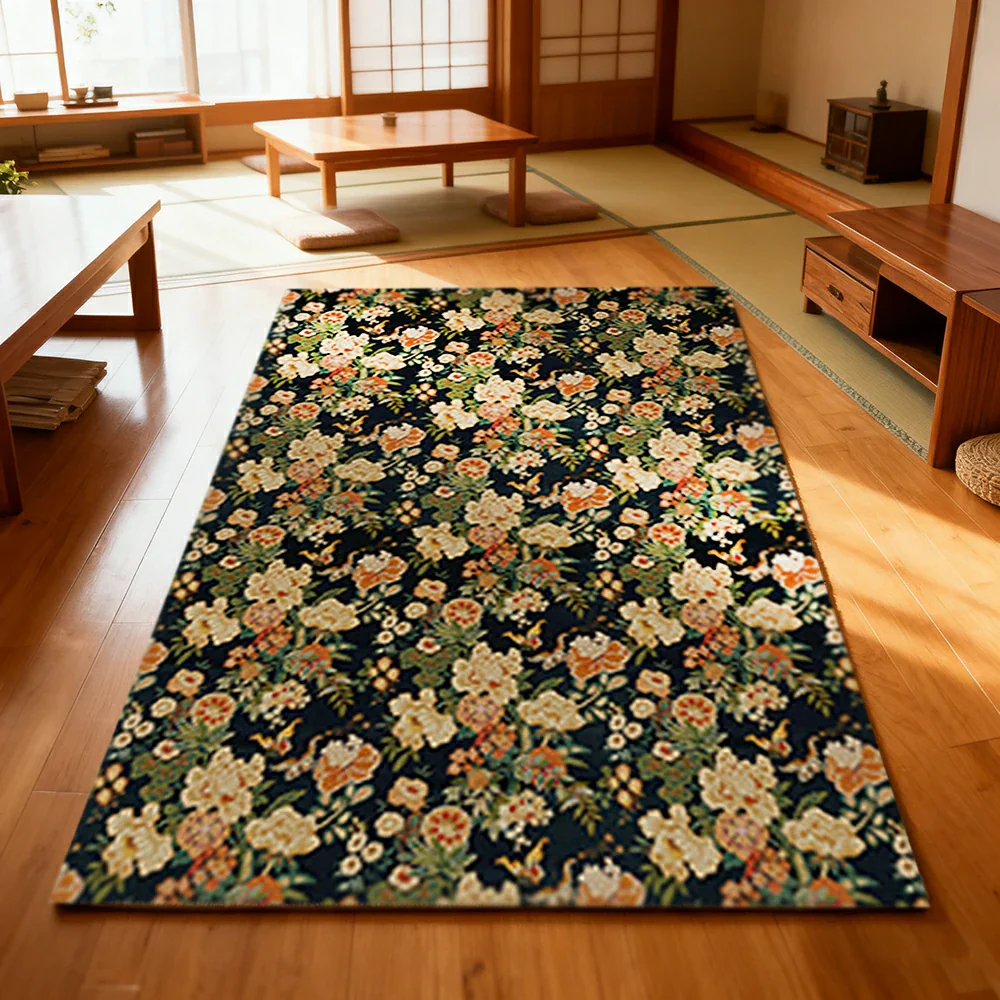 LIVARA 160/200cm Loop-Pile Rug - Upgraded Non-Slip Eco Cotton-Latex Backing - Elegant Border Frame, Classic Vintage Floral Pattern, Soft & Durable - Yellow Floral Border - Image 4