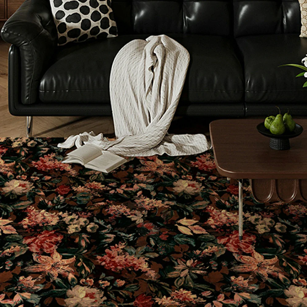 LIVARA 160/200cm Loop-Pile Rug - Upgraded Non-Slip Eco Cotton-Latex Backing - Botanical Floral Design, Dense Vintage Texture, Soft & Durable - Dark Floral - Image 4