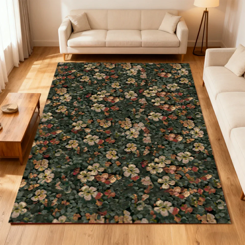 LIVARA 160/200cm Loop-Pile Rug - Upgraded Non-Slip Eco Cotton-Latex Backing - Botanical Motif, Cozy Vintage Texture, Soft & Durable - Clover Green - Image 2