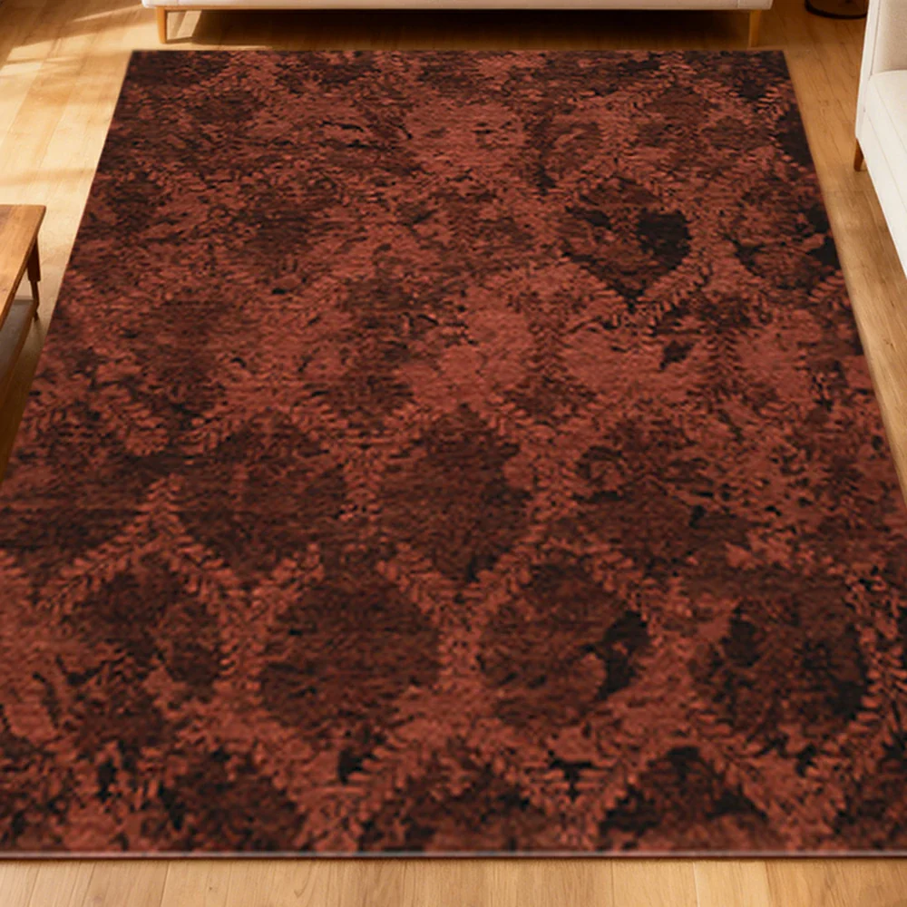 LIVARA 160/200cm Loop-Pile Rug - Non-Slip Eco Cotton-Latex Backing, Soft & Durable, Easy to Clean - Fern Wine Red - Image 3