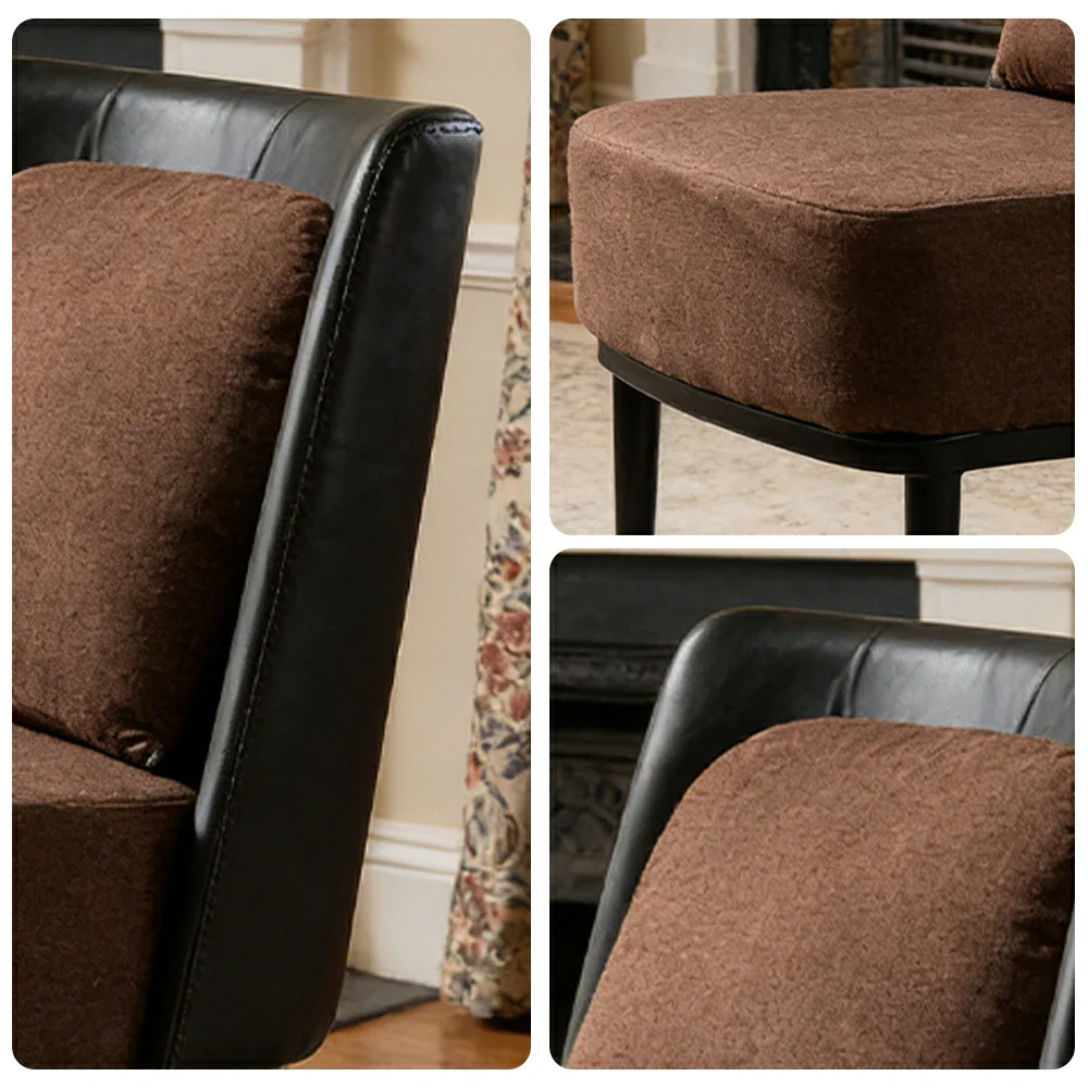 LIVARA Modern Accent Lounge Chair - Fine Linen Upholstery with Contrast Backrest, Deep Cushioned Seat, Compact Statement Design - Brown Linen & Dark Grey - Image 3
