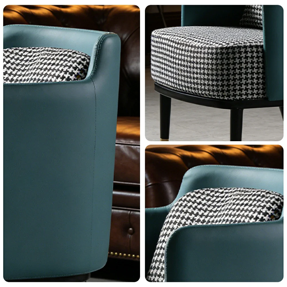 LIVARA Modern Accent Lounge Chair with Armrests - Houndstooth Woven Upholstery with Contrast Backrest, Deep Cushioned Seat, Compact Statement Design - Houndstooth & Teal Blue - Image 3