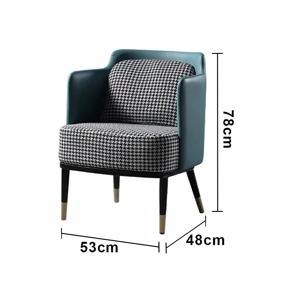 LIVARA Modern Accent Lounge Chair with Armrests - Houndstooth Woven Upholstery with Contrast Backrest, Deep Cushioned Seat, Compact Statement Design - Houndstooth & Teal Blue - Image 5