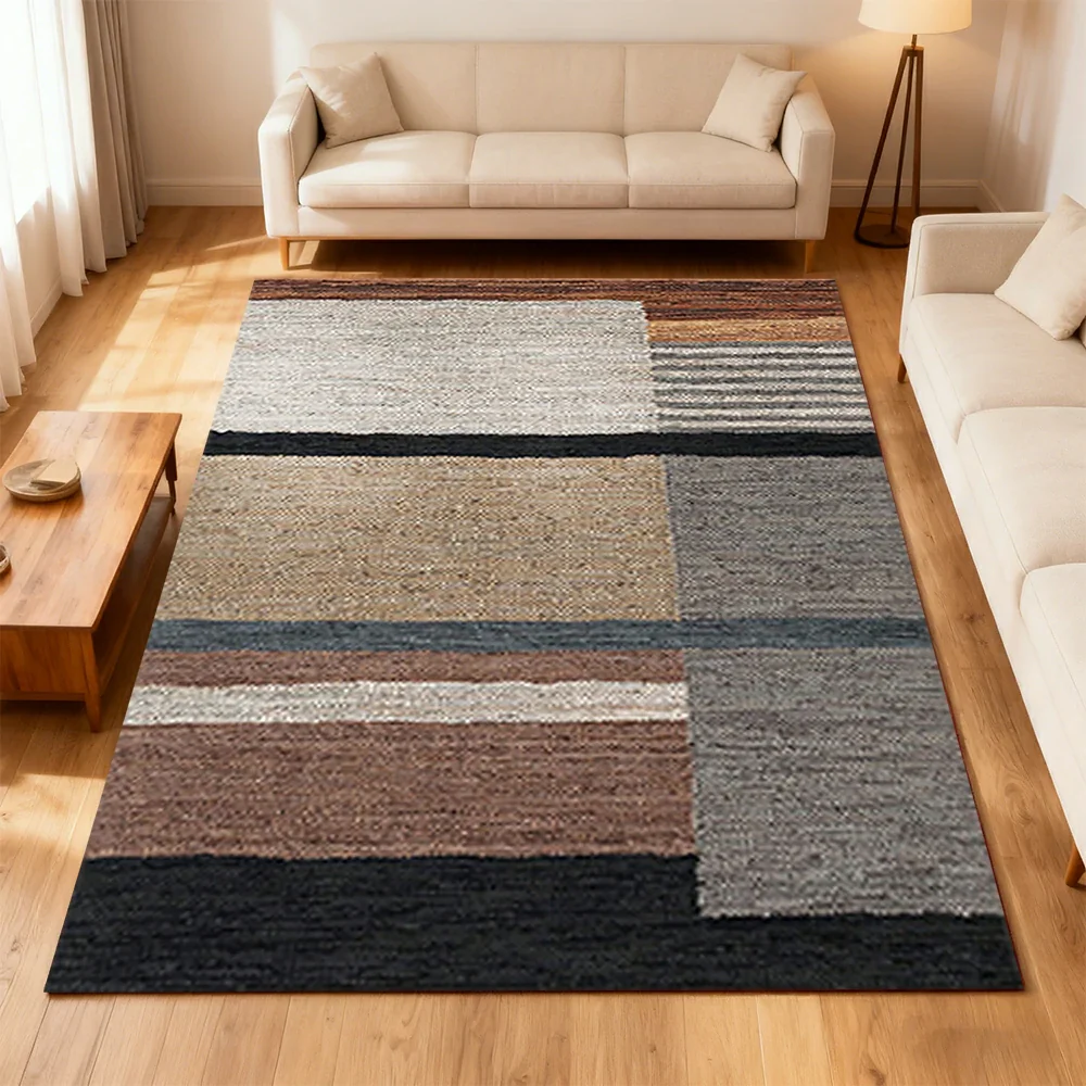 LIVARA 160/200cm Modern Multi-Tone Loop-Pile Rug - Non-Slip Eco Cotton-Latex Backing, Soft & Durable, Easy to Clean - Mosaic Tan/Grey - Image 2