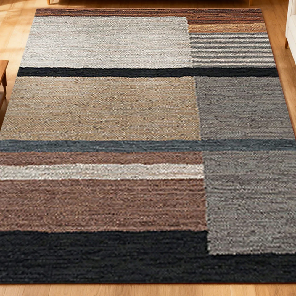 LIVARA 160/200cm Modern Multi-Tone Loop-Pile Rug - Non-Slip Eco Cotton-Latex Backing, Soft & Durable, Easy to Clean - Mosaic Tan/Grey - Image 3