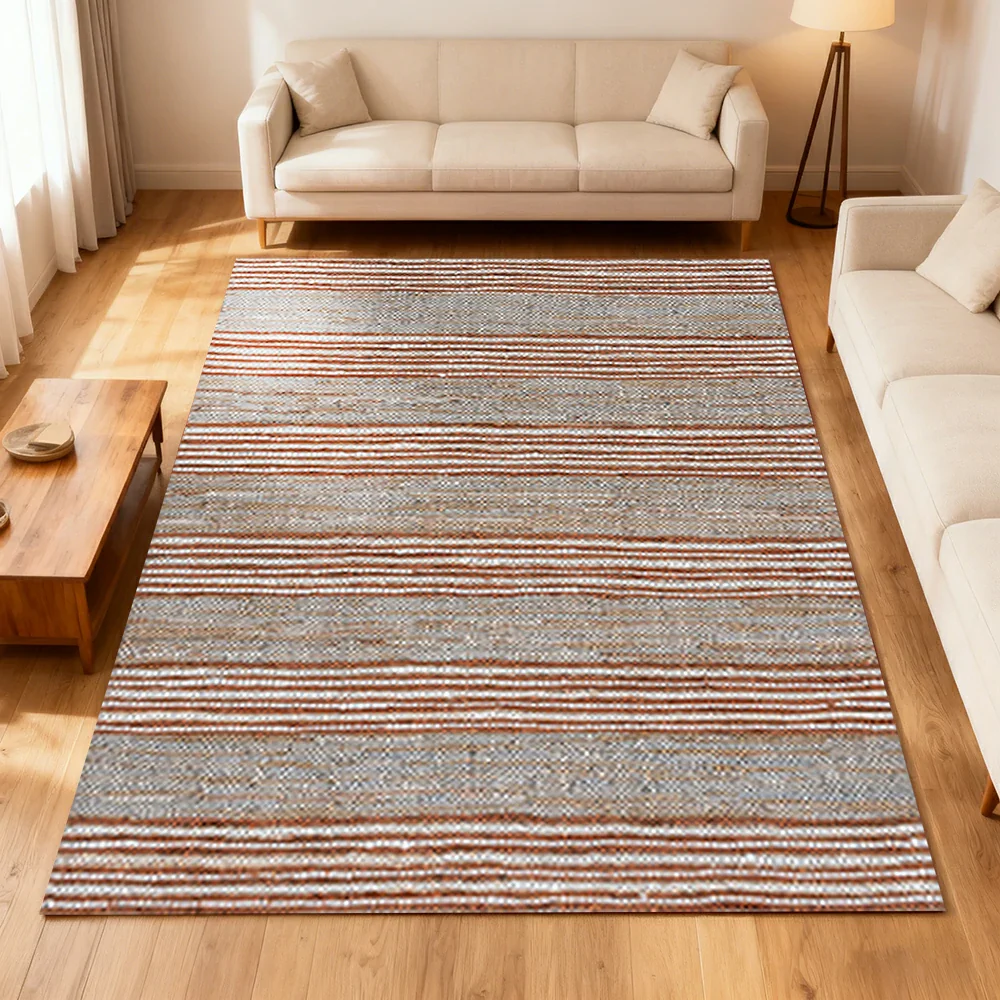 LIVARA 160/200cm Stripe-Texture Loop-Pile Rug - Non-Slip Eco Cotton-Latex Backing, Soft & Durable, Easy to Clean - Terra Grey Mix - Image 2