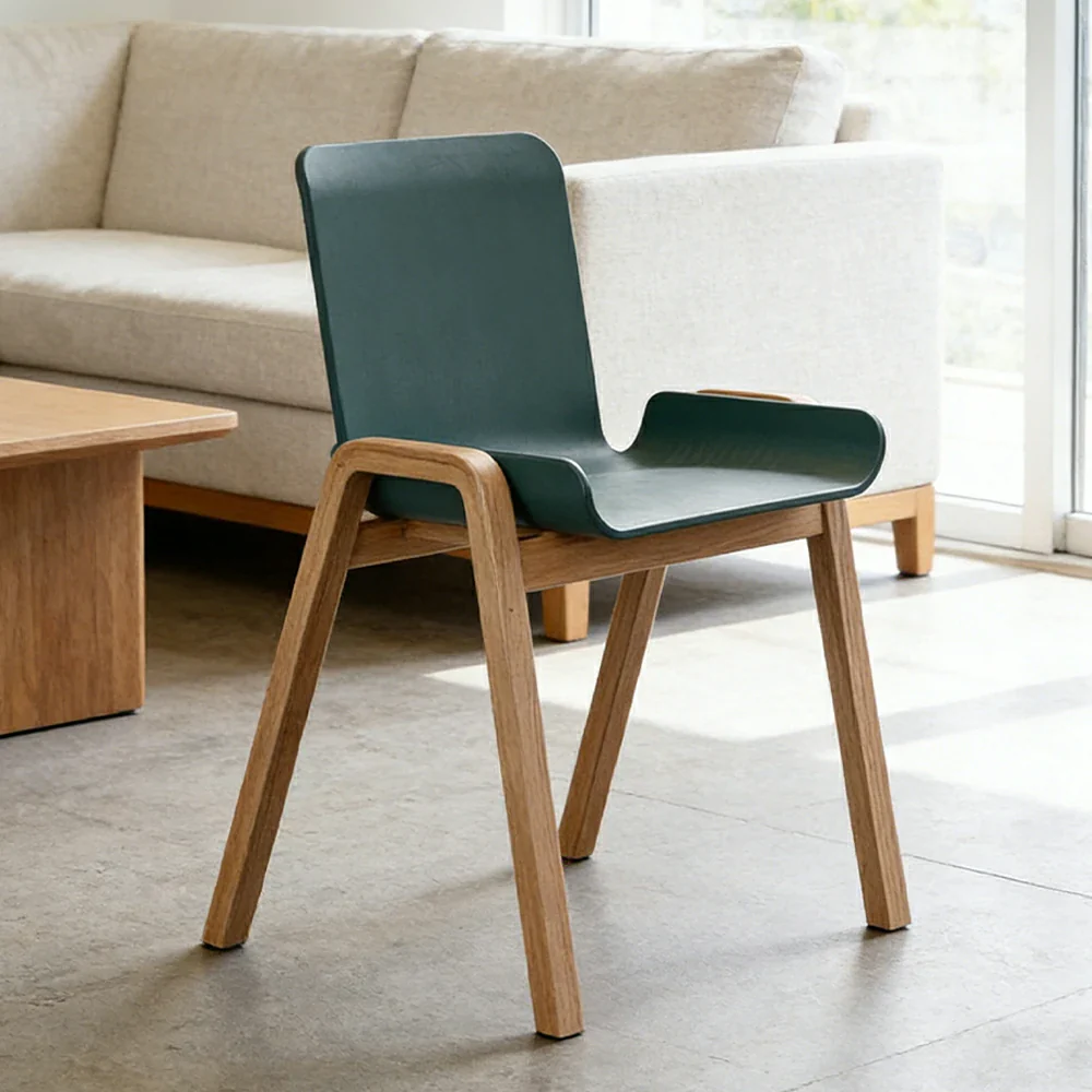 LIVARA Modern Meeting Chair - Ergonomic PP Plastic Seat with Solid Bentwood Legs, Lightweight Minimalist Design for Office & Dining Use - Green - Image 2