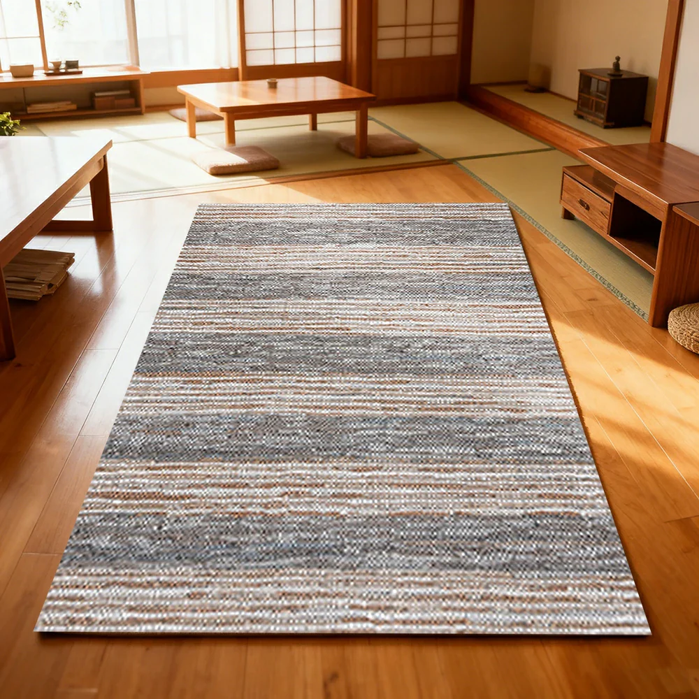 LIVARA 160/200cm Grey-Blend Stripe Loop-Pile Rug - Non-Slip Eco Cotton-Latex Backing, Soft & Durable, Easy to Clean - Natural Grey Mix - Image 2