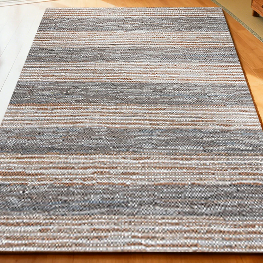 LIVARA 160/200cm Grey-Blend Stripe Loop-Pile Rug - Non-Slip Eco Cotton-Latex Backing, Soft & Durable, Easy to Clean - Natural Grey Mix - Image 3