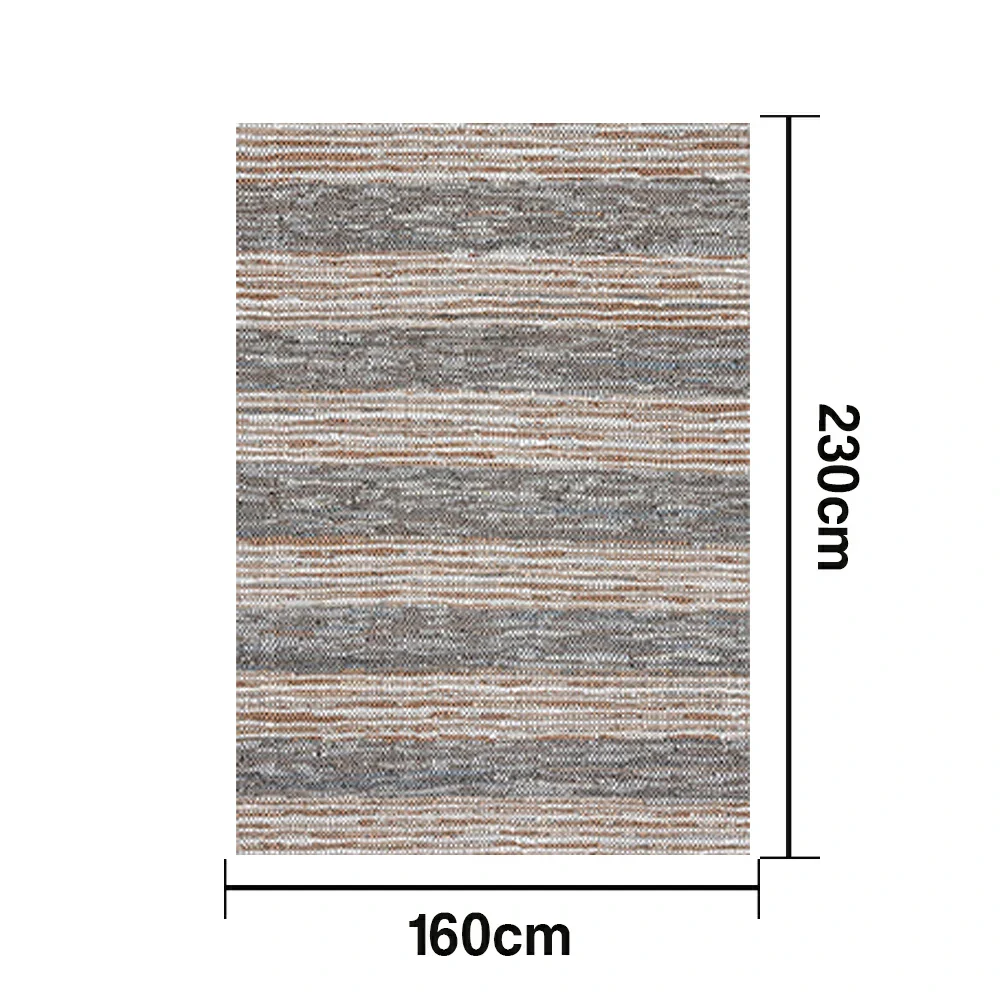 LIVARA 160/200cm Grey-Blend Stripe Loop-Pile Rug - Non-Slip Eco Cotton-Latex Backing, Soft & Durable, Easy to Clean - Natural Grey Mix - Image 5