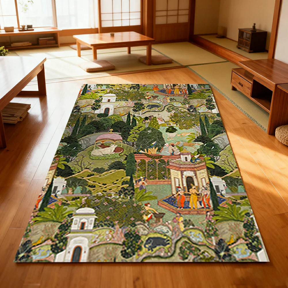 LIVARA 160/200cm Vintage Palace-Art Loop-Pile Rug - Non-Slip Eco Cotton-Latex Backing, Soft & Durable, Easy to Clean - Garden Tapestry Print - Image 2