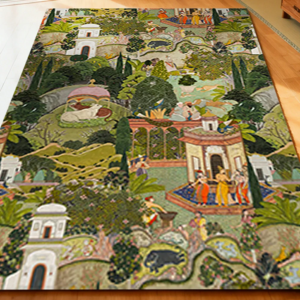 LIVARA 160/200cm Vintage Palace-Art Loop-Pile Rug - Non-Slip Eco Cotton-Latex Backing, Soft & Durable, Easy to Clean - Garden Tapestry Print - Image 3