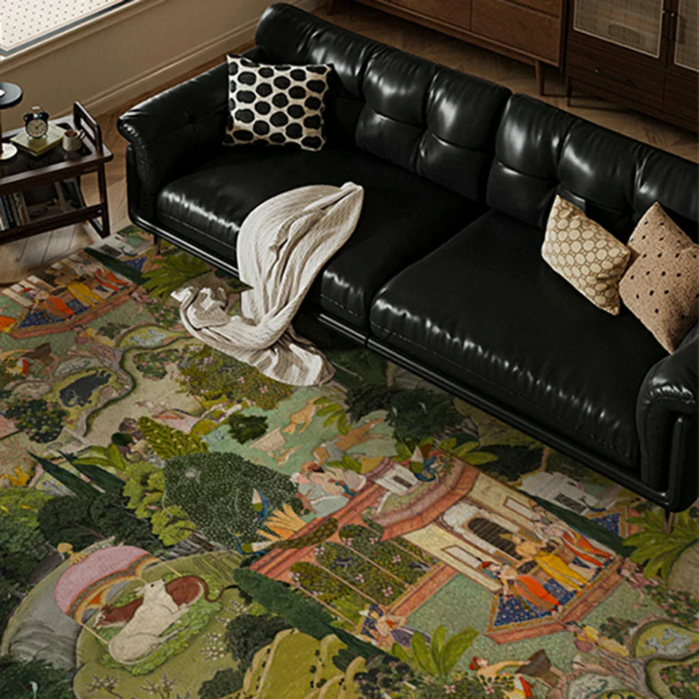 LIVARA 160/200cm Vintage Palace-Art Loop-Pile Rug - Non-Slip Eco Cotton-Latex Backing, Soft & Durable, Easy to Clean - Garden Tapestry Print - Image 4
