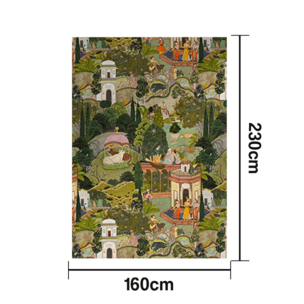LIVARA 160/200cm Vintage Palace-Art Loop-Pile Rug - Non-Slip Eco Cotton-Latex Backing, Soft & Durable, Easy to Clean - Garden Tapestry Print - Image 5