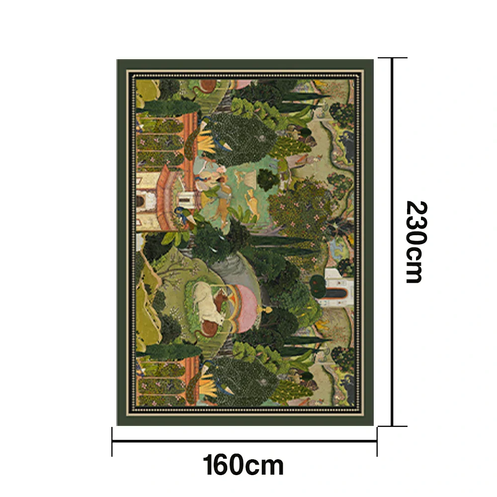 LIVARA 160/200cm Vintage Border Palace-Art Loop-Pile Rug - Non-Slip Eco Cotton-Latex Backing, Soft & Durable, Easy to Clean - Classic Garden Green - Image 5