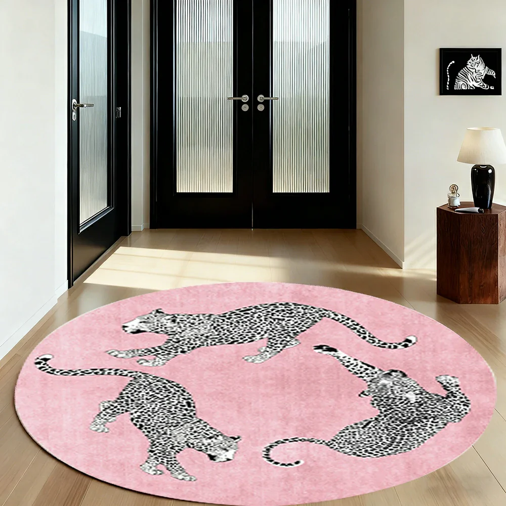 LIVARA 160/200cm Round Leopard-Print Loop-Pile Rug - Non-Slip Eco Cotton-Latex Backing, Soft & Durable, Easy to Clean - Pink - Image 4