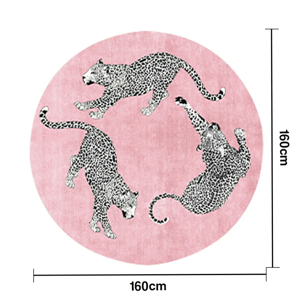 LIVARA 160/200cm Round Leopard-Print Loop-Pile Rug - Non-Slip Eco Cotton-Latex Backing, Soft & Durable, Easy to Clean - Pink - Image 6