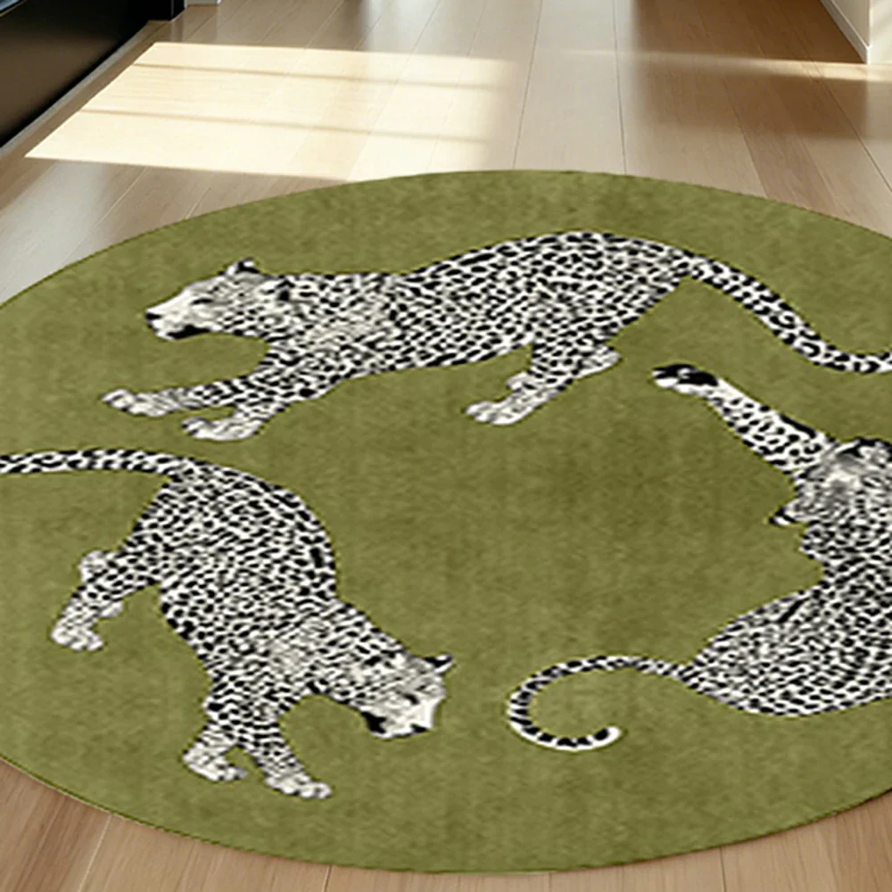 LIVARA 160/200cm Round Leopard-Print Loop-Pile Rug - Non-Slip Eco Cotton-Latex Backing, Soft & Durable, Easy to Clean - Green - Image 3