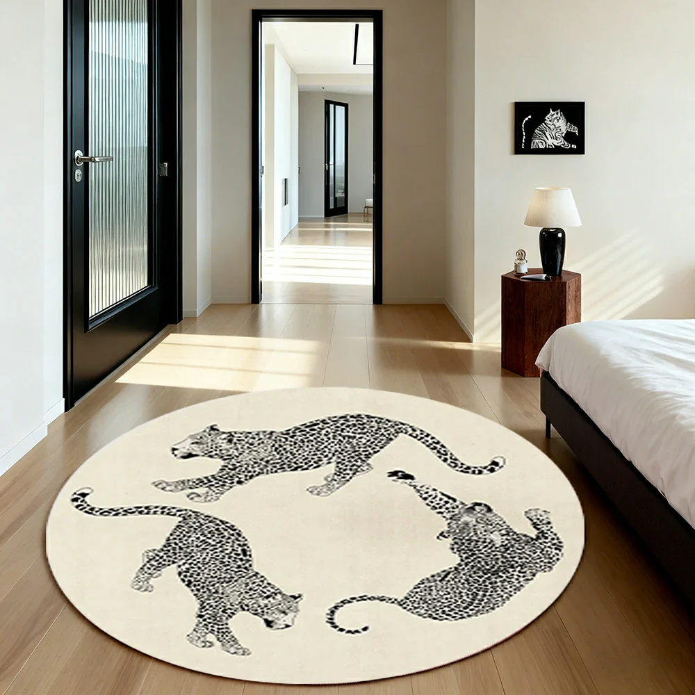 LIVARA 160/200cm Round Leopard-Print Loop-Pile Rug - Non-Slip Eco Cotton-Latex Backing, Soft & Durable, Easy to Clean - Beige - Image 2