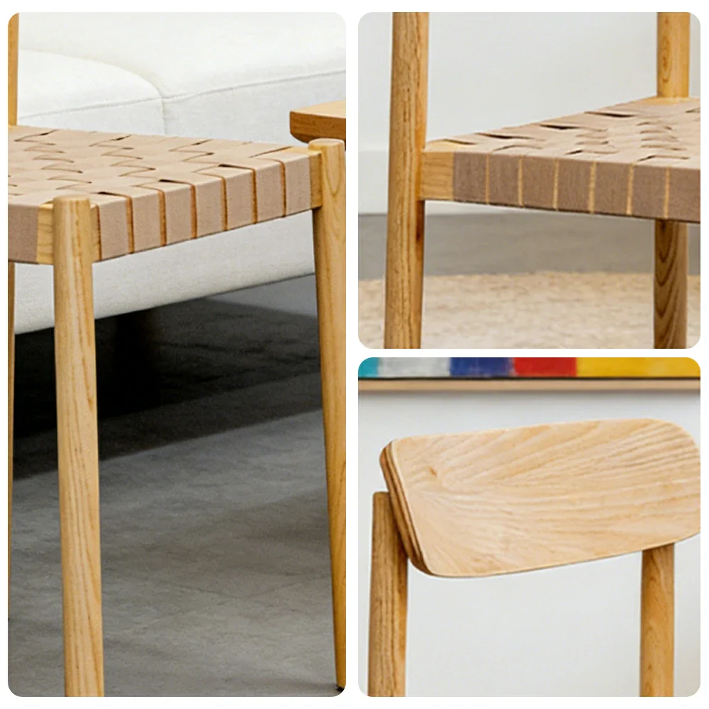 LIVARA Modern Wooden Dining Chair - Solid Ash Wood Frame with Woven Nylon Seat, Breathable Comfort, Minimalist Timeless Design - Natural Ash & Beige Weave - Image 3