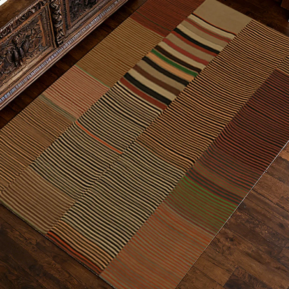 LIVARA 160/200cm Gabbeh Stripe-Patch Loop-Pile Rug - Upgraded Non-Slip Eco Cotton-Latex Backing - Waterproof, Stain-Resistant, Soft & Durable - Warm Multi - Image 6