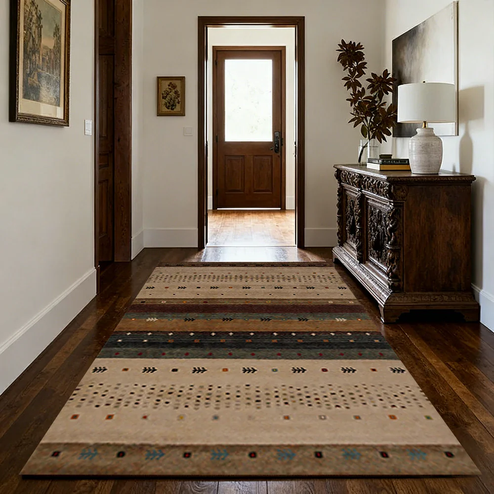 LIVARA 160/200cm Gabbeh Tribal-Stripe Loop-Pile Rug - Upgraded Non-Slip Eco Cotton-Latex Backing - Waterproof, Stain-Resistant, Soft & Durable - Warm Beige - Image 2