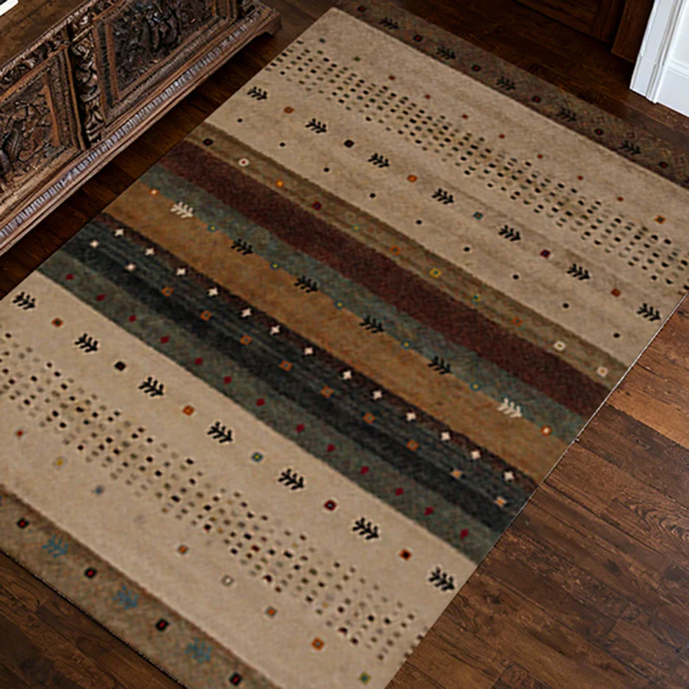 LIVARA 160/200cm Gabbeh Tribal-Stripe Loop-Pile Rug - Upgraded Non-Slip Eco Cotton-Latex Backing - Waterproof, Stain-Resistant, Soft & Durable - Warm Beige - Image 3