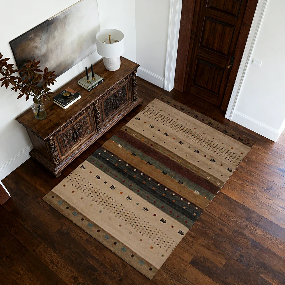 LIVARA 160/200cm Gabbeh Tribal-Stripe Loop-Pile Rug - Upgraded Non-Slip Eco Cotton-Latex Backing - Waterproof, Stain-Resistant, Soft & Durable - Warm Beige - Image 4