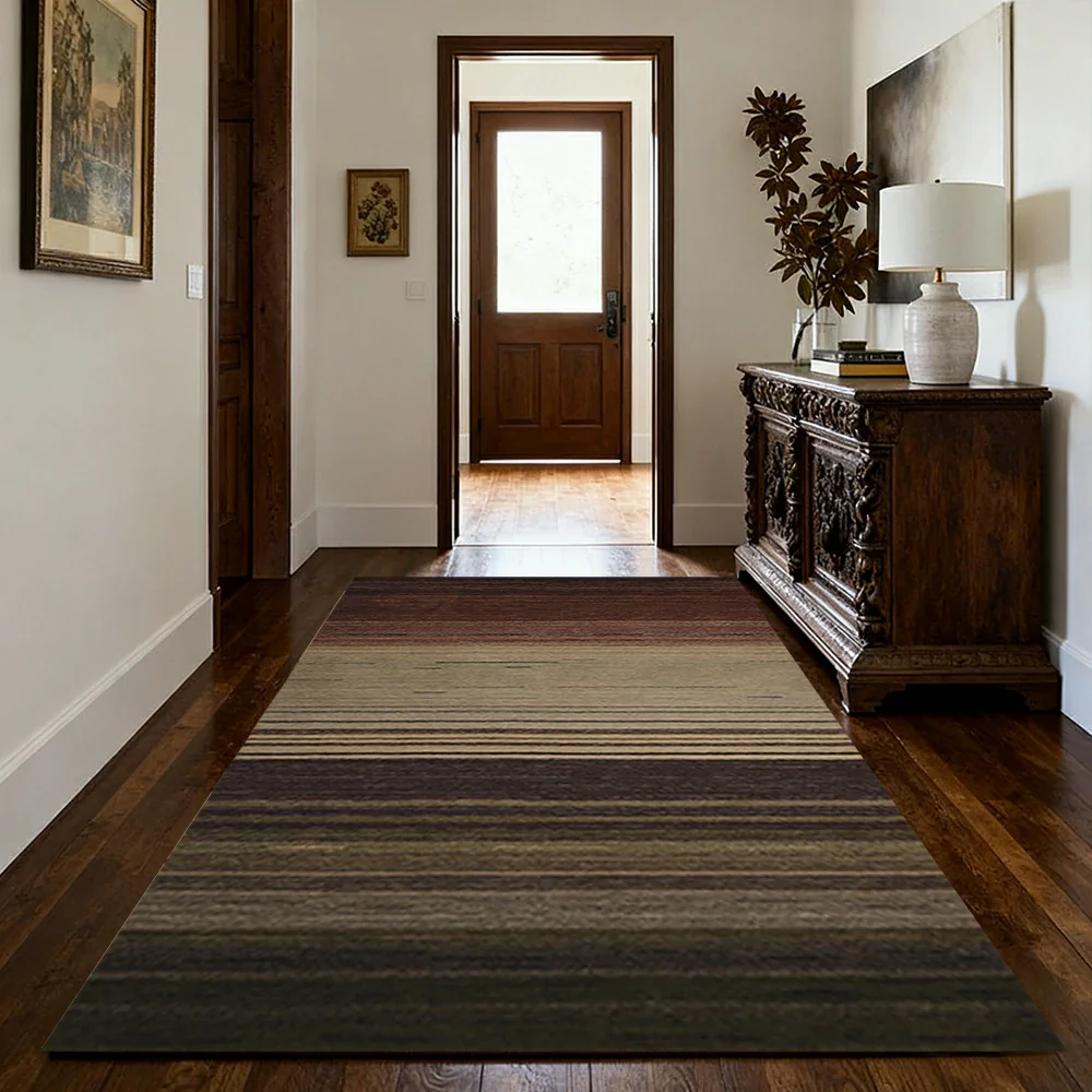 LIVARA 160/200cm Gabbeh Gradient-Stripe Loop-Pile Rug - Non-Slip Eco Cotton-Latex Backing - Waterproof, Stain-Resistant, Soft & Durable - Dark Earth Tone - Image 2