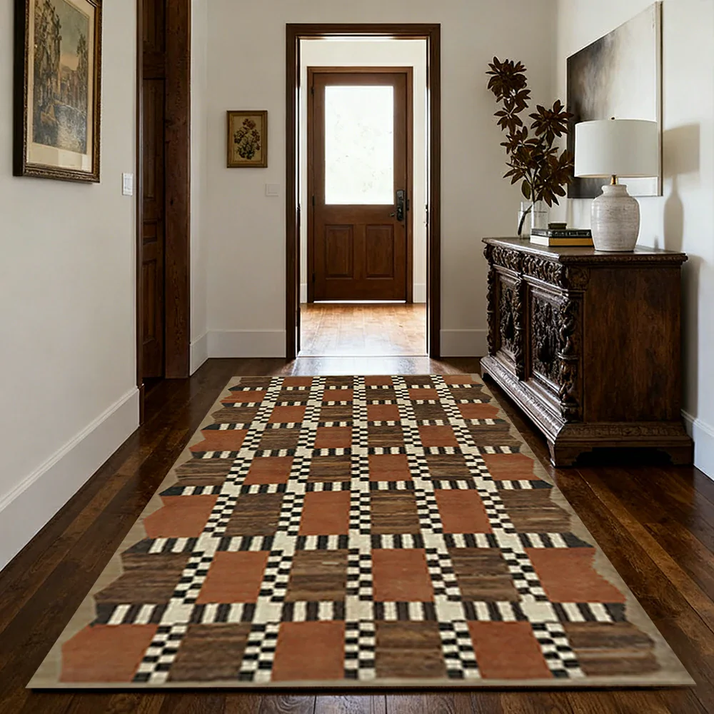 LIVARA 160/200cm Gabbeh Checker-Pattern Loop-Pile Rug - Non-Slip Eco Cotton-Latex Backing - Waterproof, Stain-Resistant, Soft & Durable - Terracotta Brown - Image 2