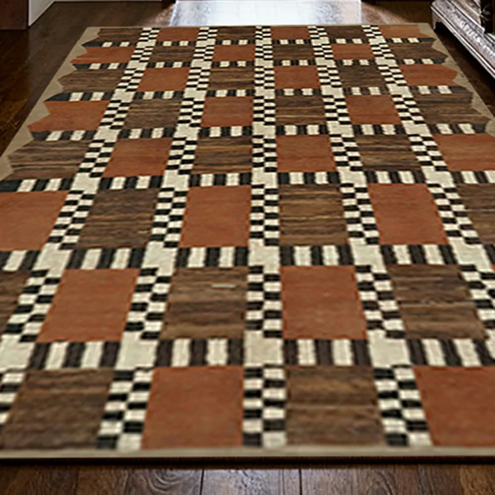 LIVARA 160/200cm Gabbeh Checker-Pattern Loop-Pile Rug - Non-Slip Eco Cotton-Latex Backing - Waterproof, Stain-Resistant, Soft & Durable - Terracotta Brown - Image 3