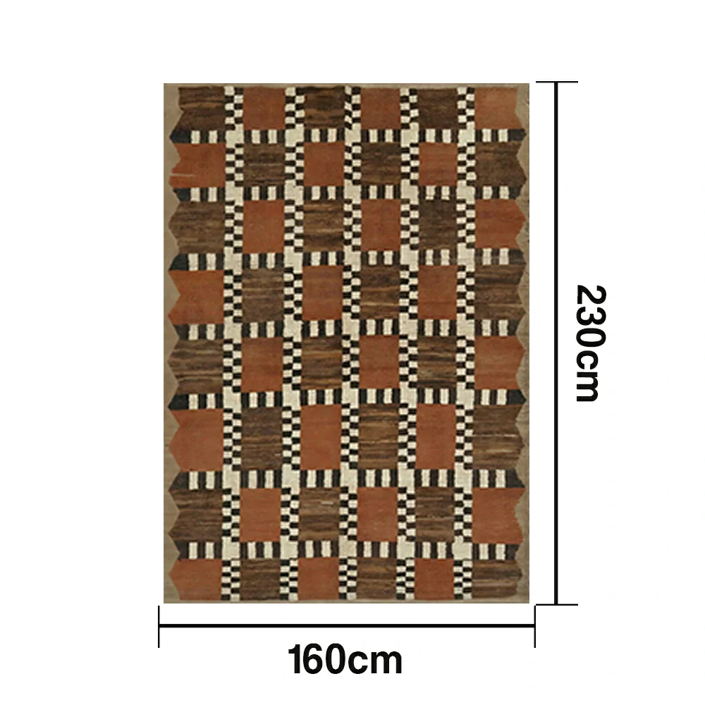 LIVARA 160/200cm Gabbeh Checker-Pattern Loop-Pile Rug - Non-Slip Eco Cotton-Latex Backing - Waterproof, Stain-Resistant, Soft & Durable - Terracotta Brown - Image 5