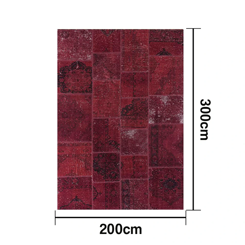 LIVARA 160/200cm Vintage Patchwork Loop-Pile Rug - Non-Slip Eco Cotton-Latex Backing - Waterproof, Stain-Resistant, Soft & Durable - Deep Red - Image 6