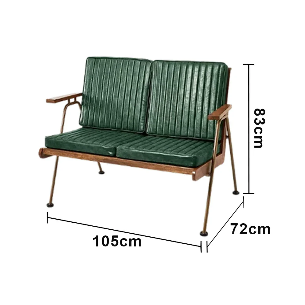 LIVARA Vintage Industrial 2-Seater Sofa Chair - PU Leather Upholstery with Padded Cushions, Solid Wood Armrests, Sturdy Metal Frame for Living & Lounge Spaces - Green - Image 5