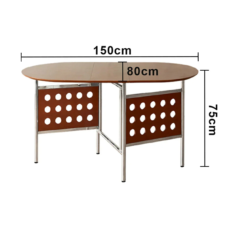 LIVARA Vintage Oval Dining Table - Solid Wood Tabletop, Foldable Space-Saving Design, Stainless Steel Frame for Home & Dining Use - Antique Brown - Image 5