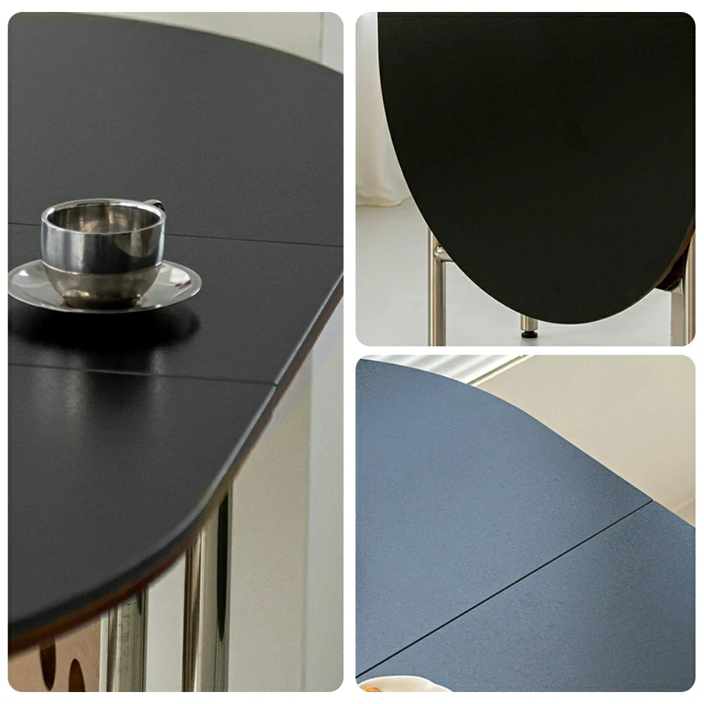 LIVARA Vintage Oval Dining Table - Solid Wood Tabletop, Foldable Space-Saving Design, Stainless Steel Frame for Home & Dining Use - Black - Image 3