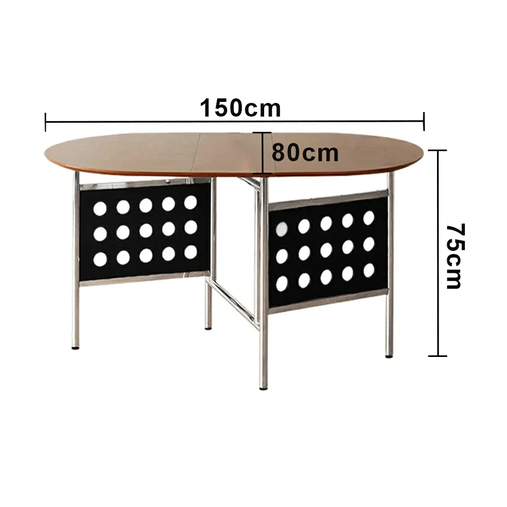 LIVARA Vintage Oval Dining Table - Solid Wood Tabletop, Foldable Space-Saving Design, Stainless Steel Frame for Home & Dining Use - Black - Image 5